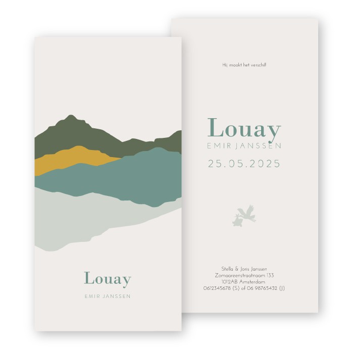 Geboortekaartje moderne bergen Louay