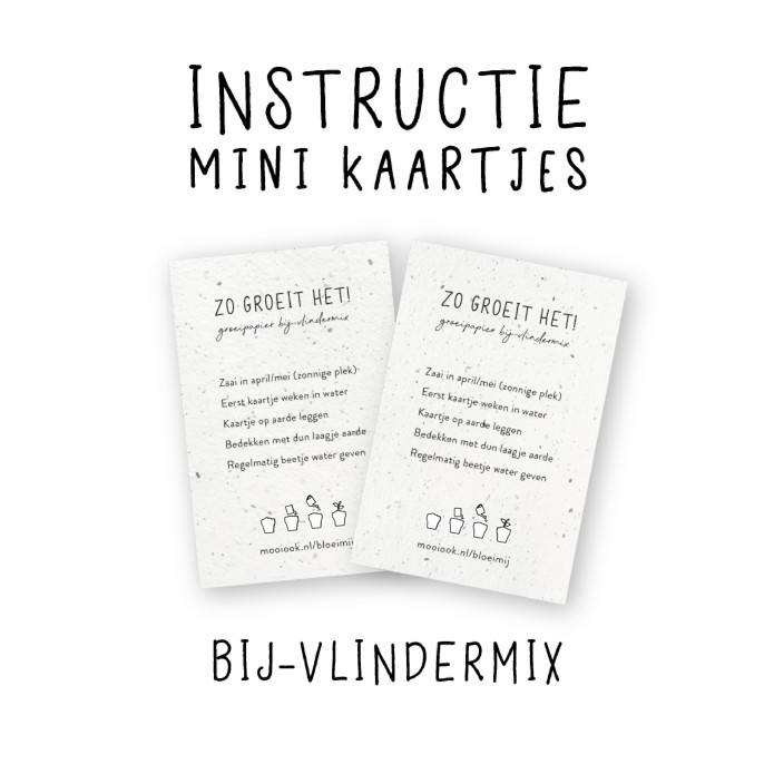 Groeipapier mini instructie kaartjes Bij-vlindermix