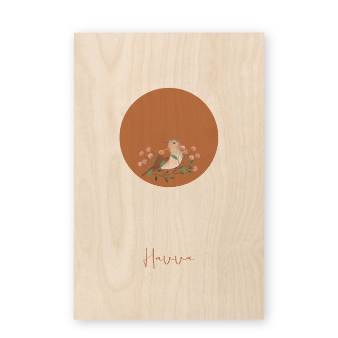 Geboortekaartje hout vogeltje Havva