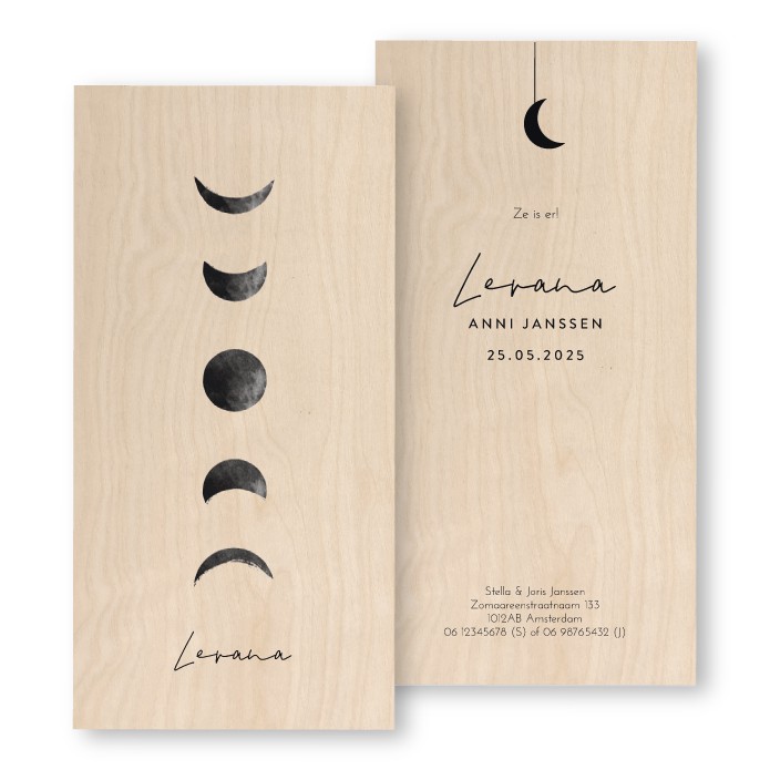 Geboortekaartje Hout Maanfases Levana