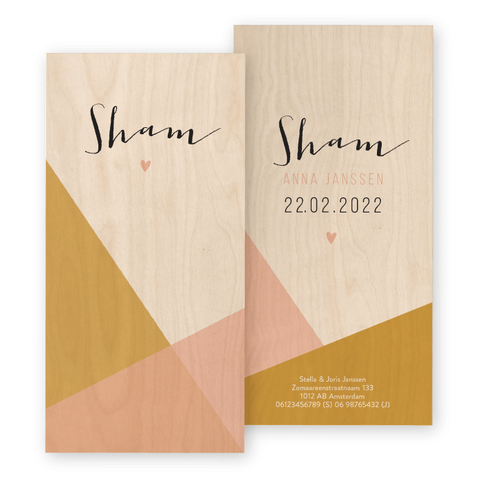 Geboortekaartje hout Sham
