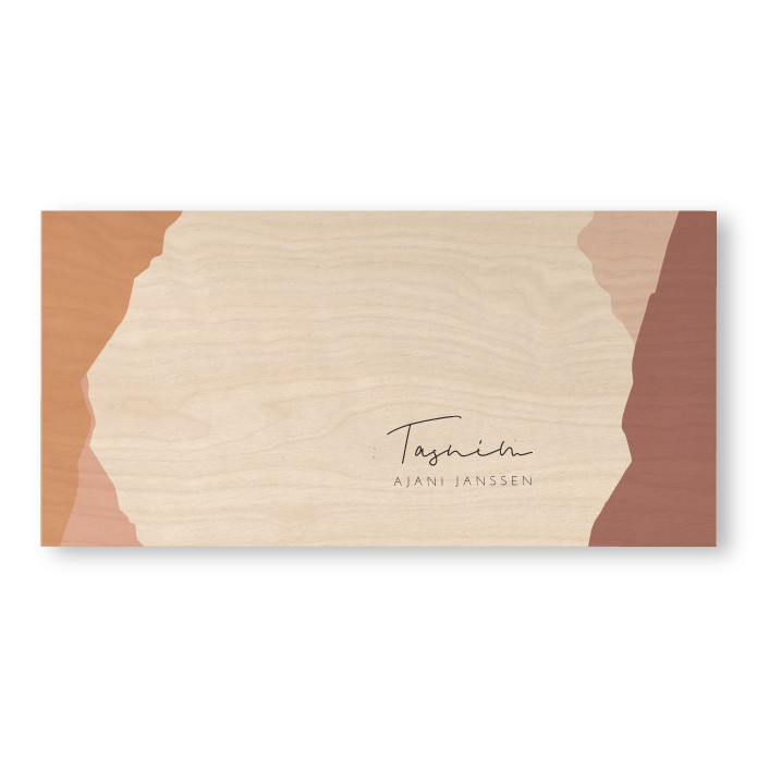 Houten geboortekaartje abstract landschap Tasnim
