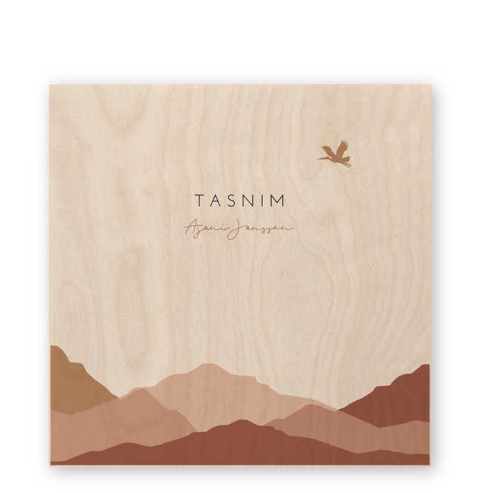 Geboortekaartje hout bergen Tasnim