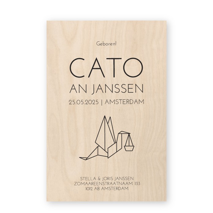 Geboortekaartje hout Cato