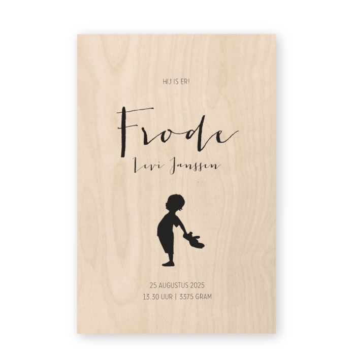 Geboortekaartje echt hout Frode
