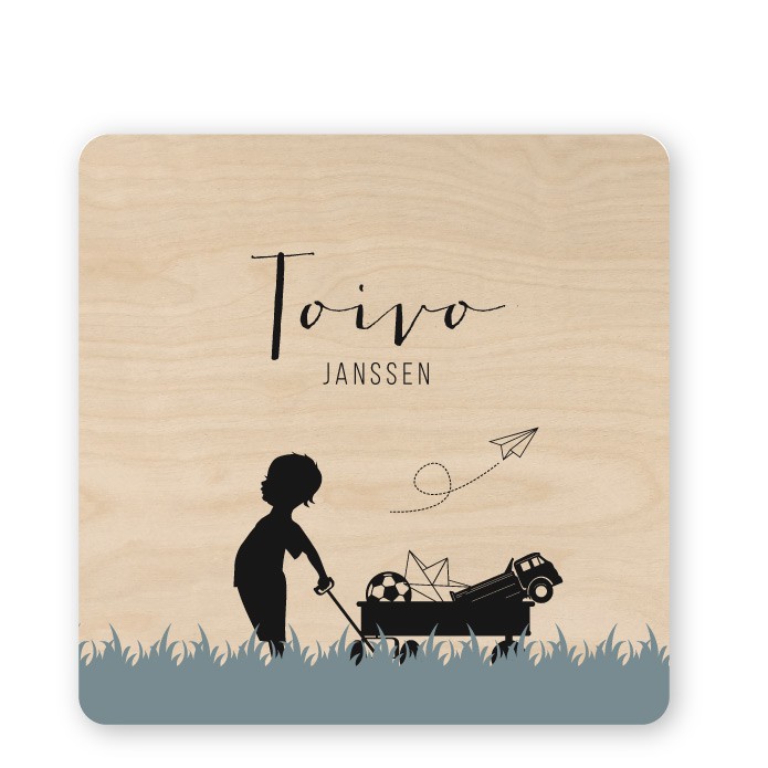 geboortekaartje bolderkar jongetje silhouet