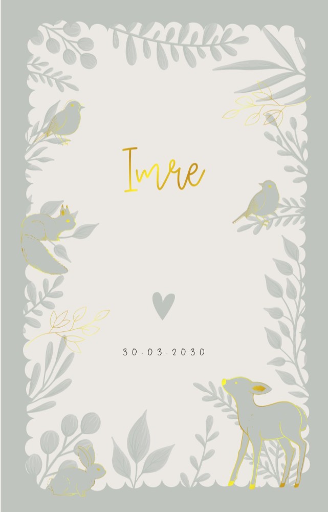 geboortekaartje bosdieren rand patroon met folie