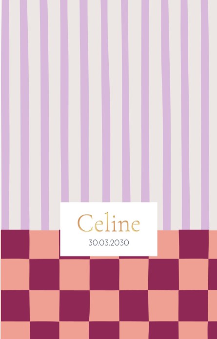 Geboortekaartje Celine strepen en blokken dubbel goud folie