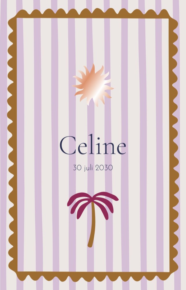 geboortekaartje palmboom rosegoud folie zonnetje