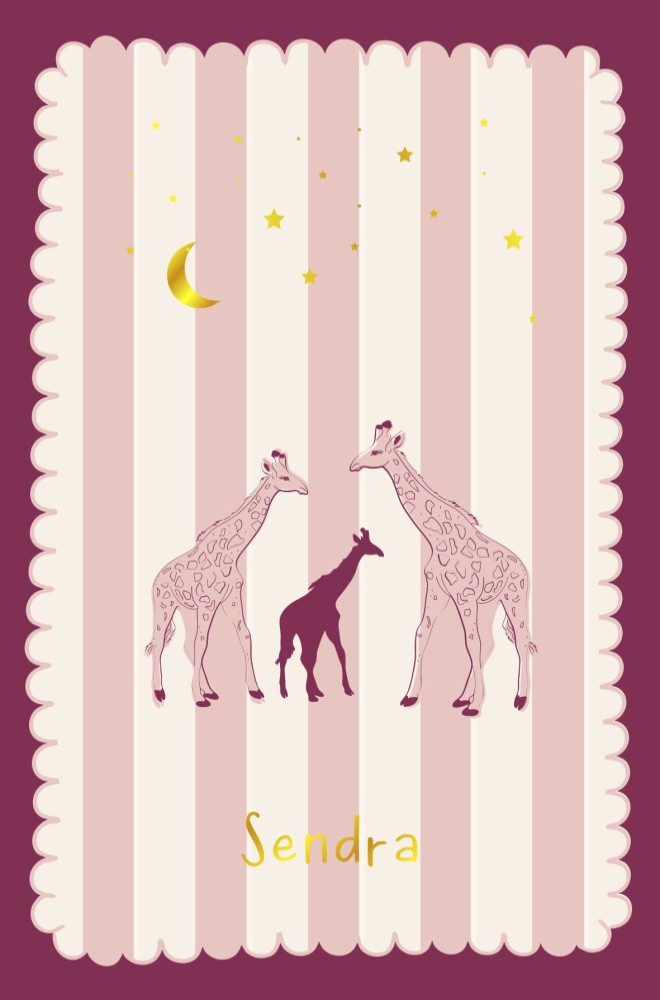 hip geboortekaartje kaders getekend met giraf en goudfolie