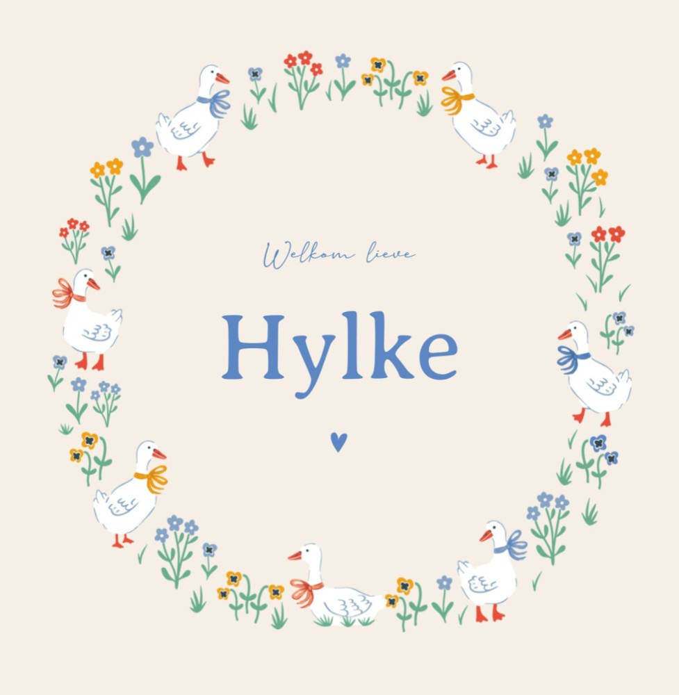 Geboortekaartje Hylke - krans van gansen - Sofi Grace