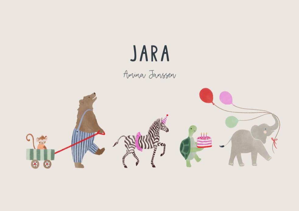 Geboortekaartje Jara Optocht Dieren dubbel - Froukje den Nijs