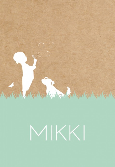 Geboortekaartje Kraft karton silhouetje bellenblaas - Mikki