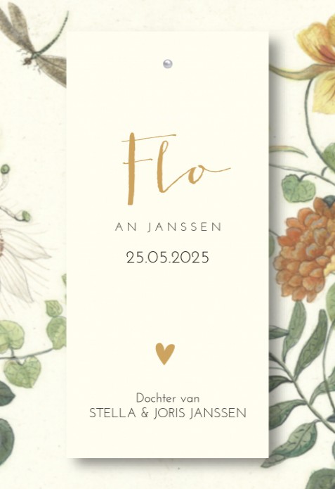 Geboortelabel vintage bloemen Flo