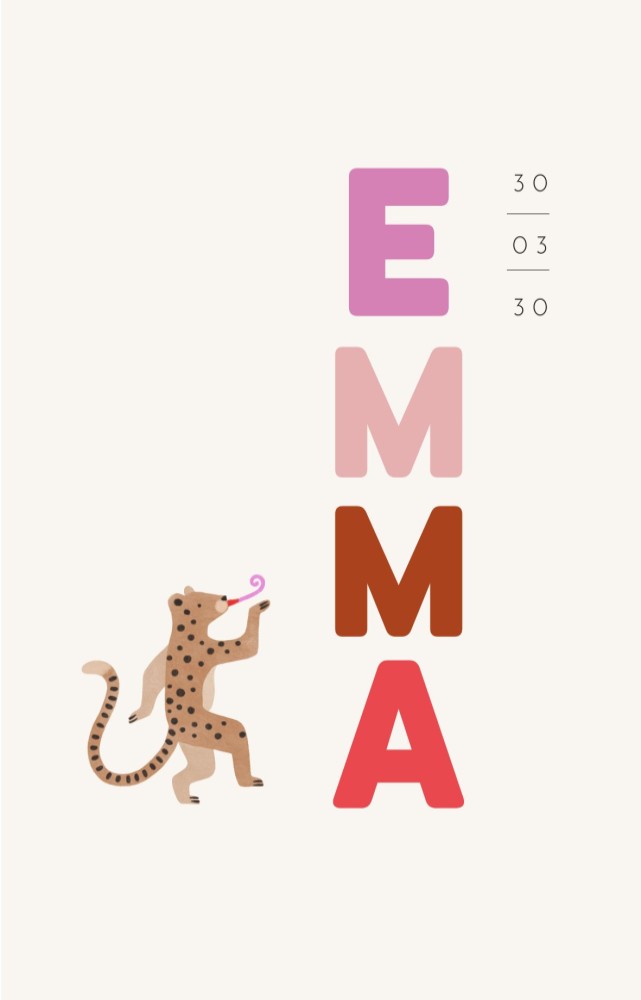Geboortekaartje Emma Luipaardje dubbel - Froukje