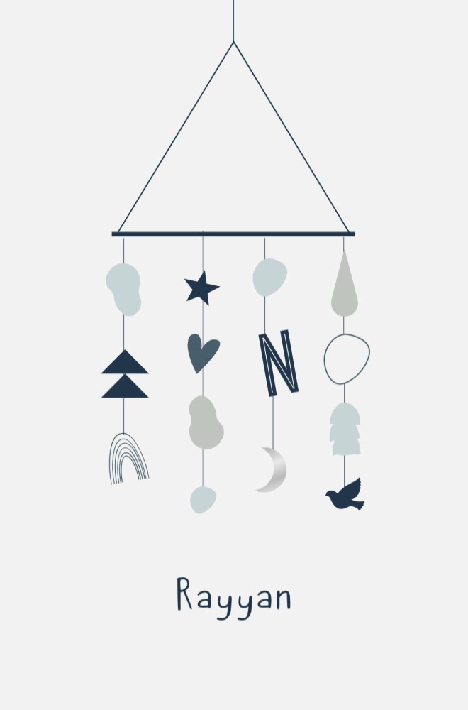 moden geboortekaartje baby mobiel zilver folie jongen