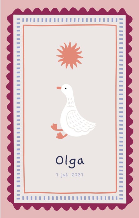 Geboortekaartje Olga kaders gansje dubbel - Froukje den Nijs