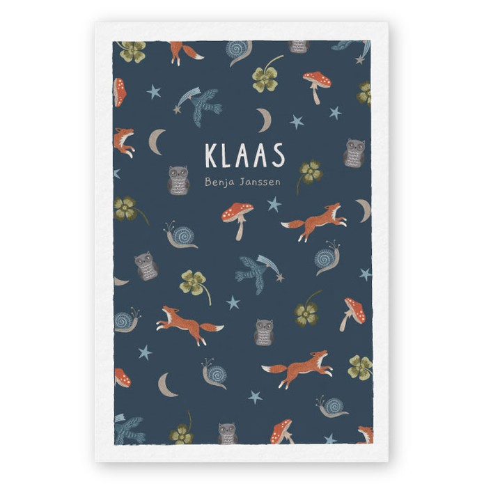 Geboortekaartje patroon vosje donkerblauw - Froukje den Nijs