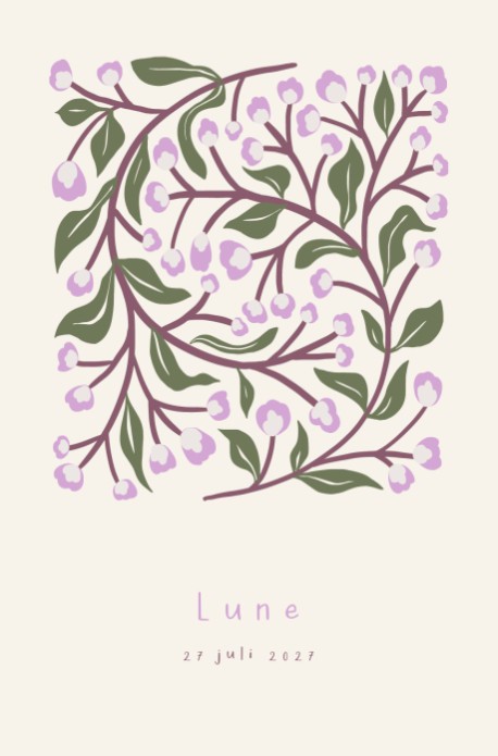 Geboortekaartje retro seventees bloemen kader - Lune