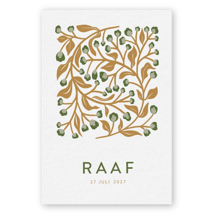 Geboortekaartje retro seventees bloemen kader - Raaf