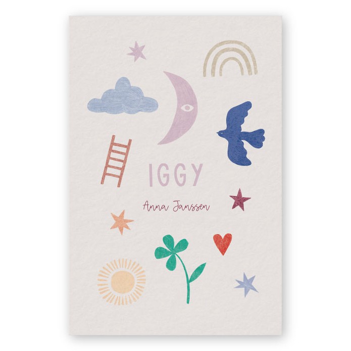 uniek geboortekaartje kleurrijk hippe symbolen illustraties gender neutraal