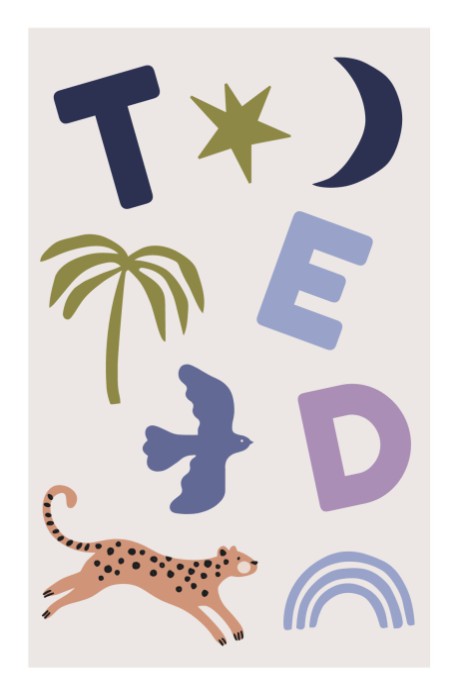 Geboortekaartje Ted - Omkleurbare Letters en illustraties dubbel