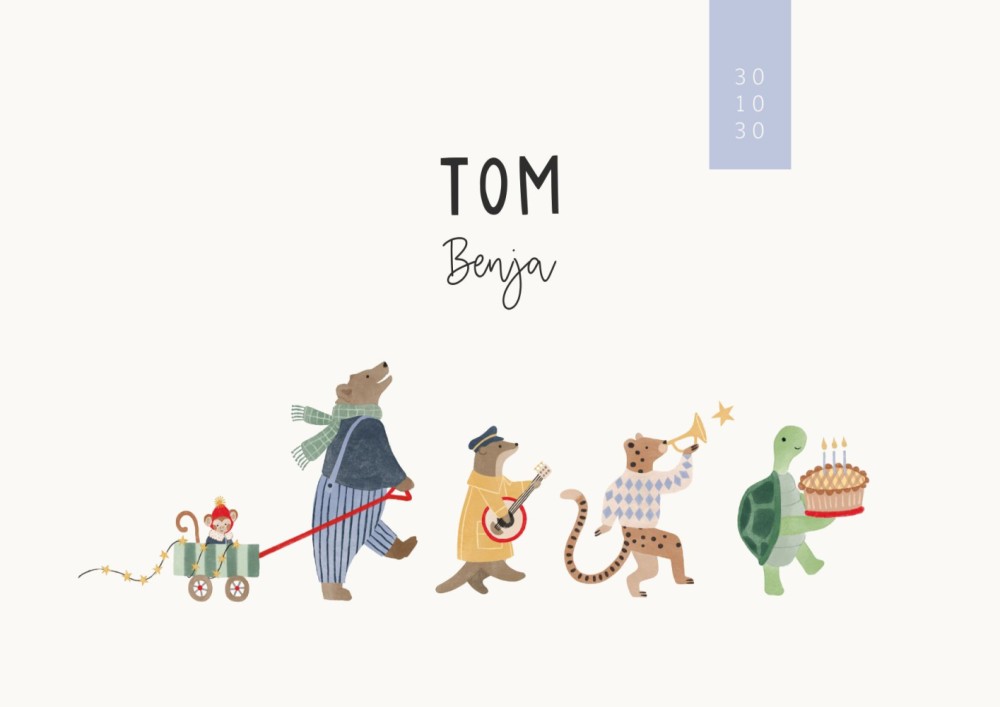 Geboortekaartje Tom Optocht dubbel winter  - Froukje