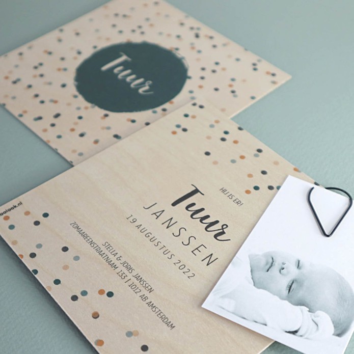 Geboortekaartje hout confetti - Tuur
