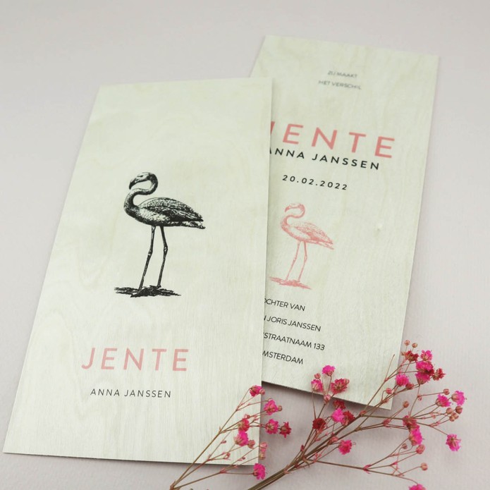 Geboortekaartje hout Jente