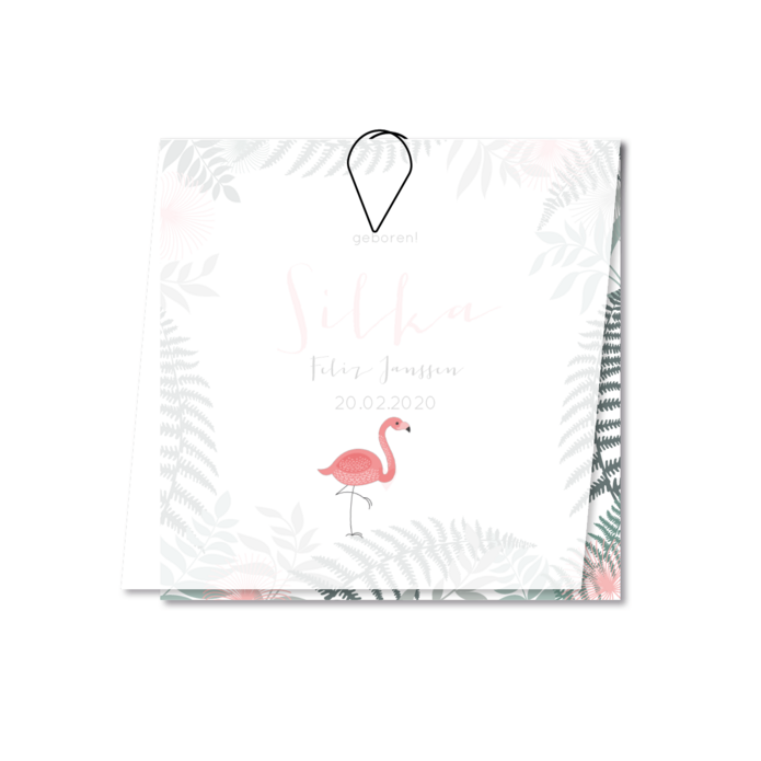 Babykaartje kalkpapier flamingo