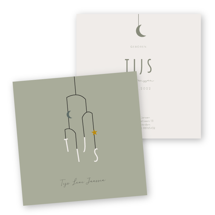 Babykaartje karton muziek mobiel Tijs