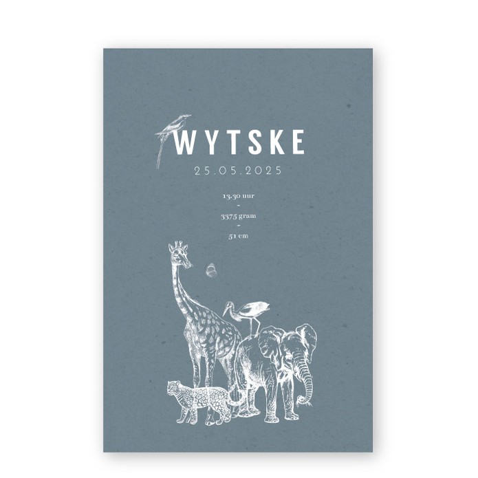 Geboortekaartje kraft karton vintage dieren Wytske