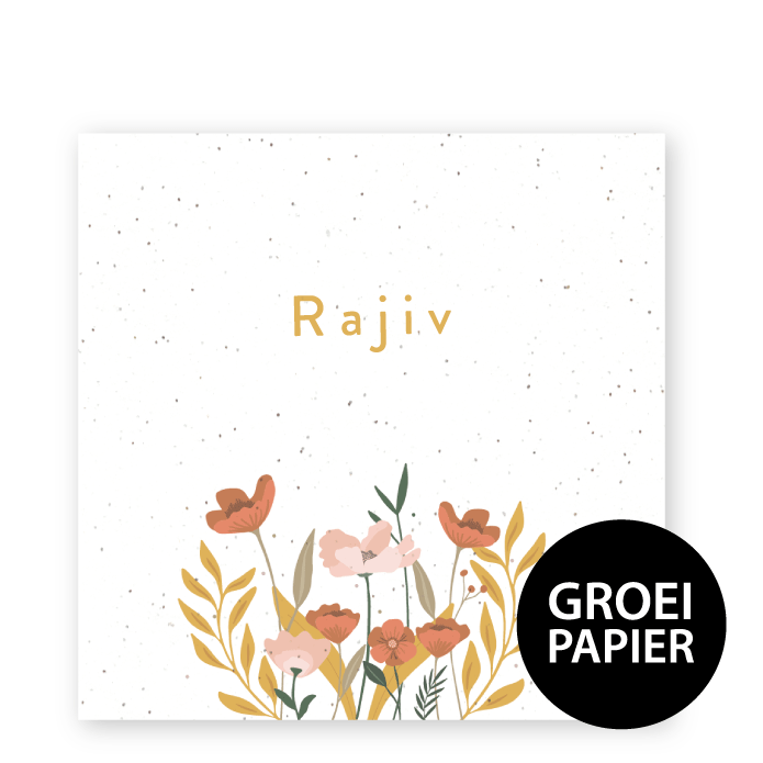 Geboortekaartje groeipapier botanisch bloemen Rajiv