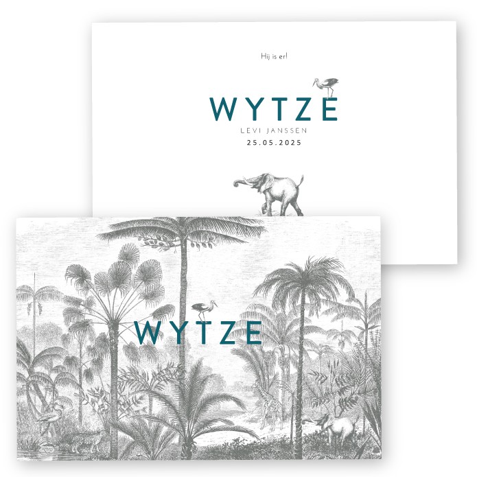 Geboortekaartje getekende jungle