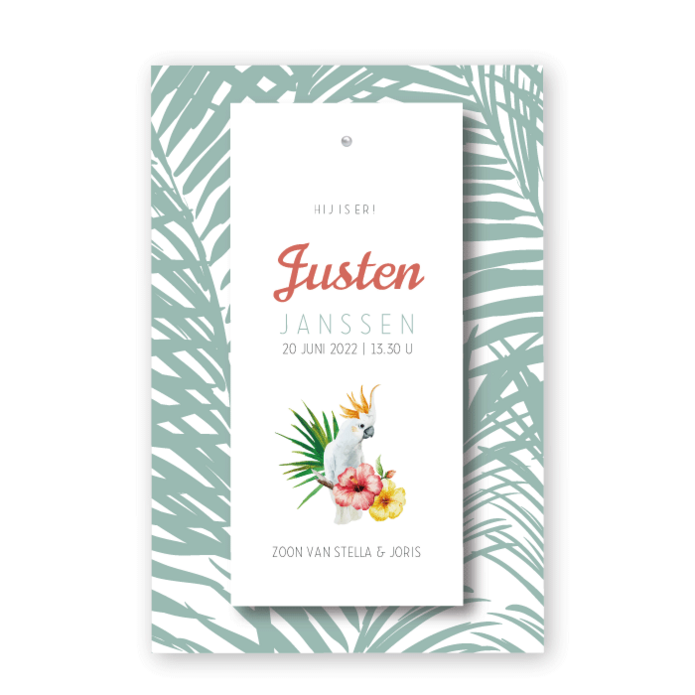 Geboortekaartje label botanisch  Justen