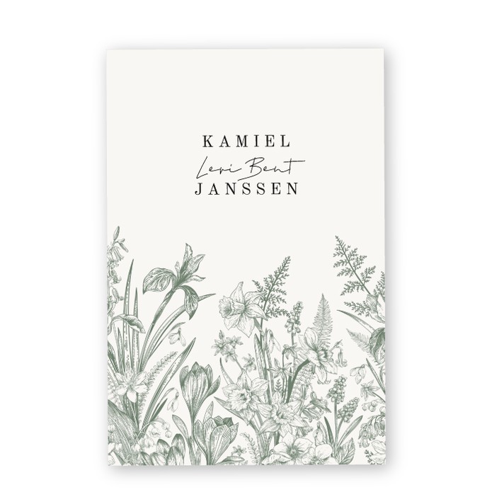 Geboortekaartje bloemen groen