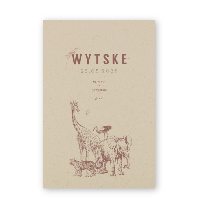 Geboortekaartje duurzaam vintage dieren Wytske