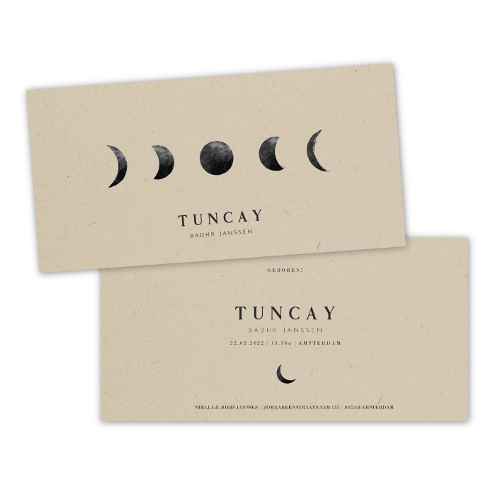 Geboortekaartje duurzaam maan fases Tuncay