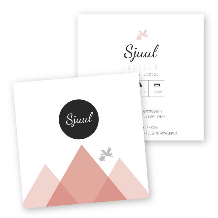 babykaart meisje roze bergen