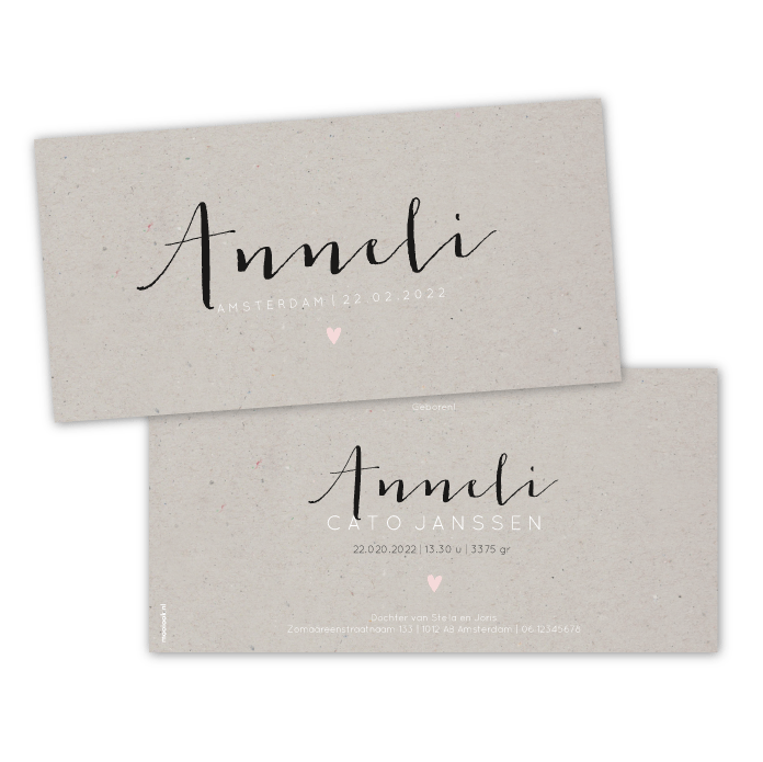 Geboortekaartje handschrift Annelie