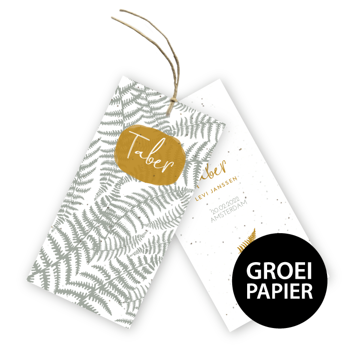 Geboortekaartje groeipapier labels Taber