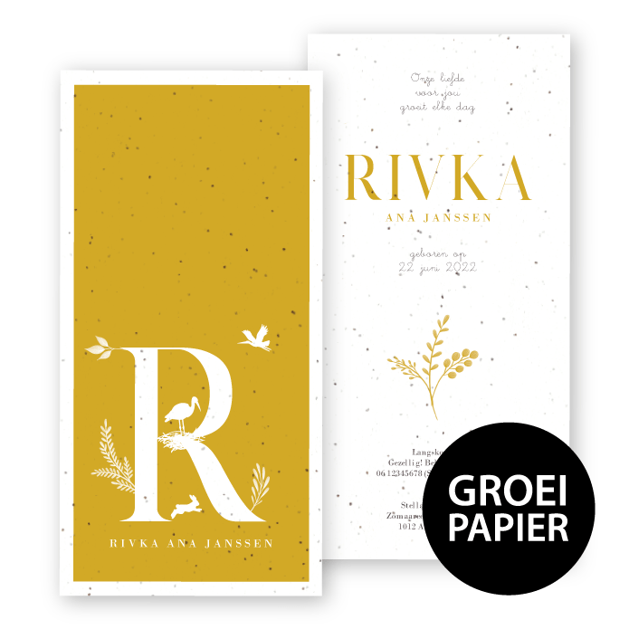 Geboortekaartje groeipapier Rivka