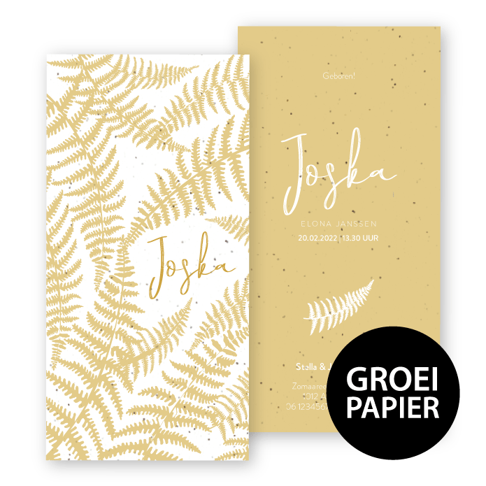 Geboortekaartje groeipapier varens Joska