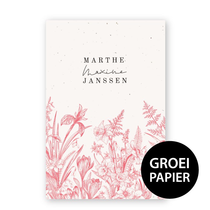 Geboortekaartje groeipapier wilde bloemen Marthe