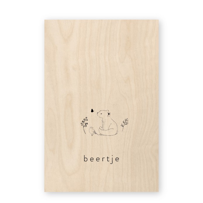Geboortekaartje hout beren met vlinder