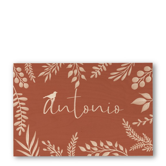 Geboortekaartje hout botanisch Antonio