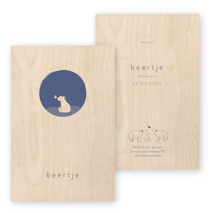 Geboortekaartje hout getekende beren Beertje