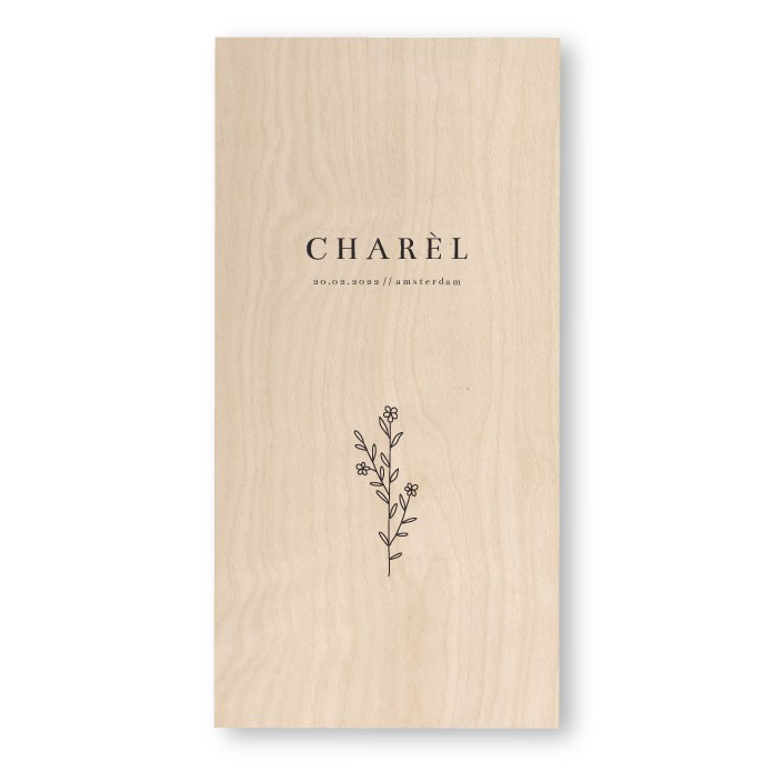 Geboortekaartje hout Charel