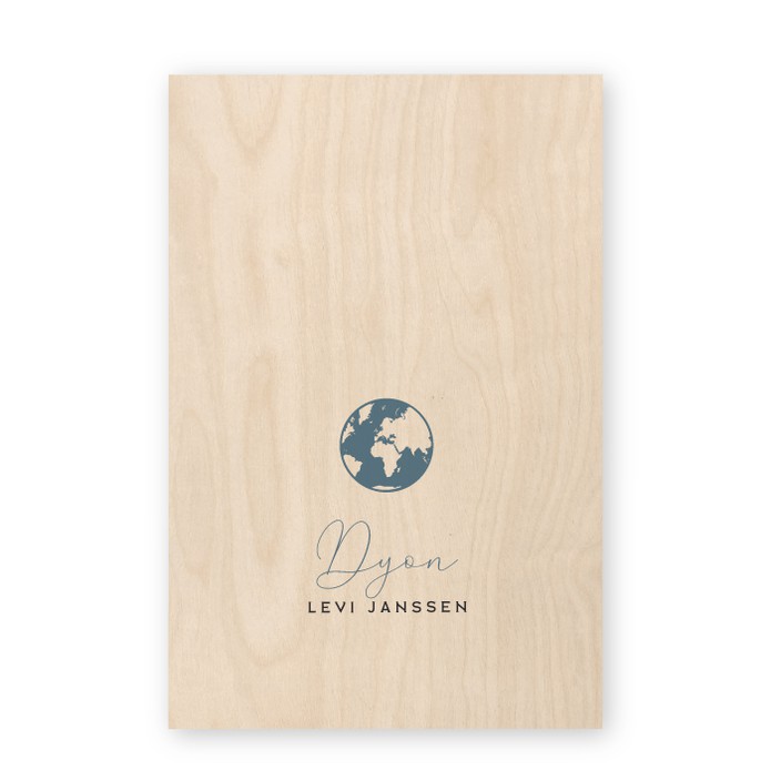 Geboortekaartje hout wereldbol Dyon