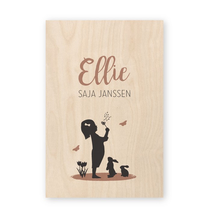 Geboortekaartje hout silhouetje meisje Ellie